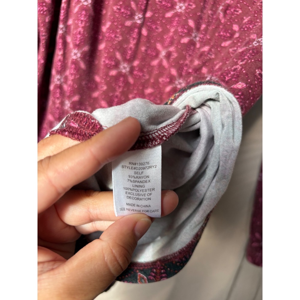 Daniel Rainn Women's XL Burgundy Floral Pintuck Pleat Split Neck Blouse - Picture 4 of 13